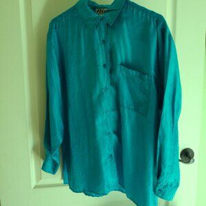 Rio turquoise silk long sleeve button down shirt blouse S oversized